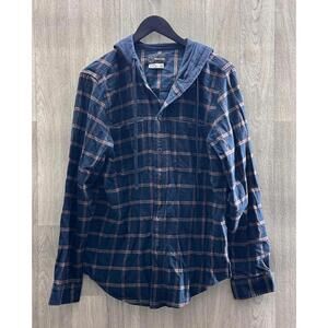 Original Use Navy Blue Plaid Button Up Hoodie Men Size Medium